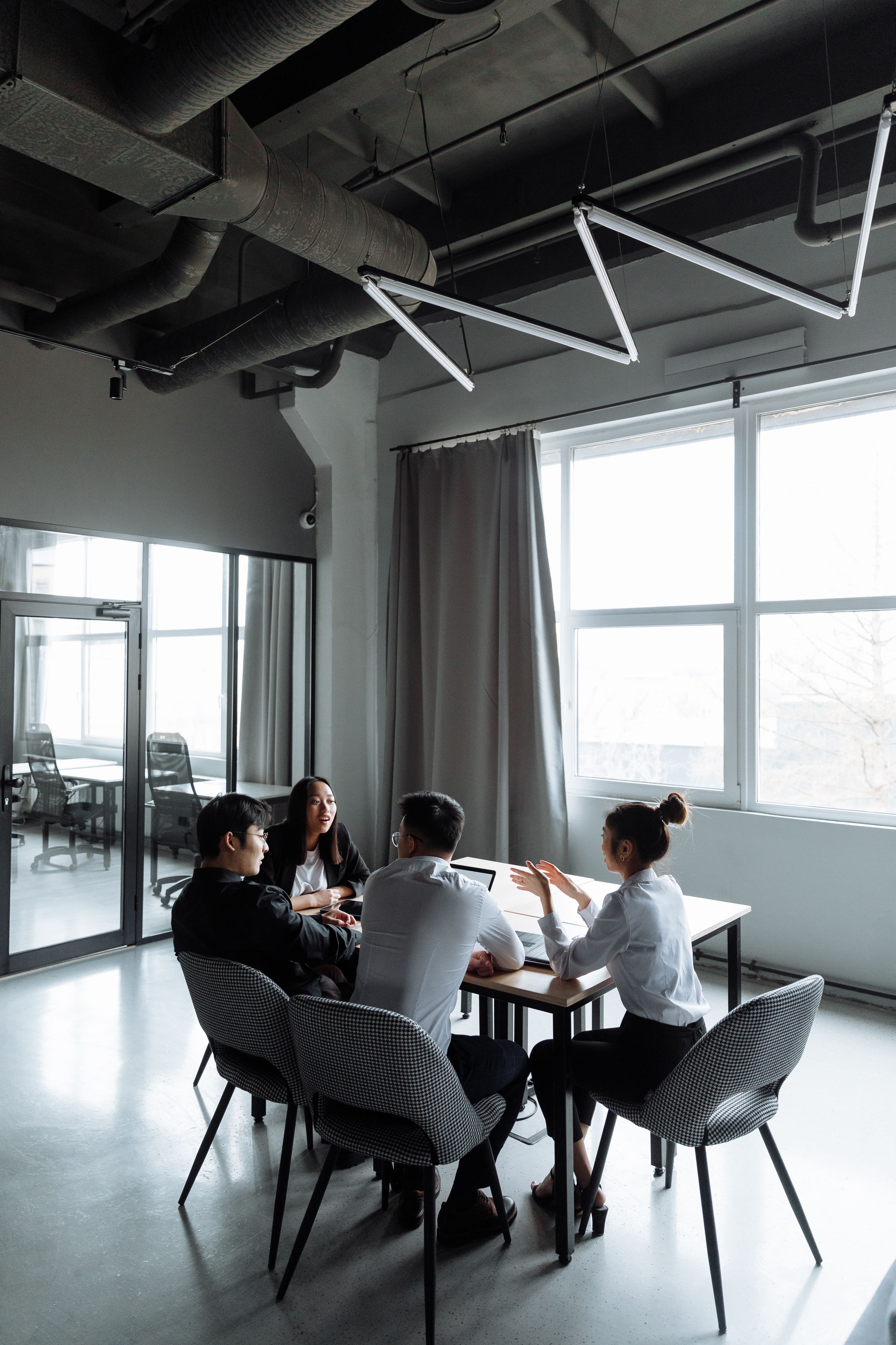 Business team reviewing information together